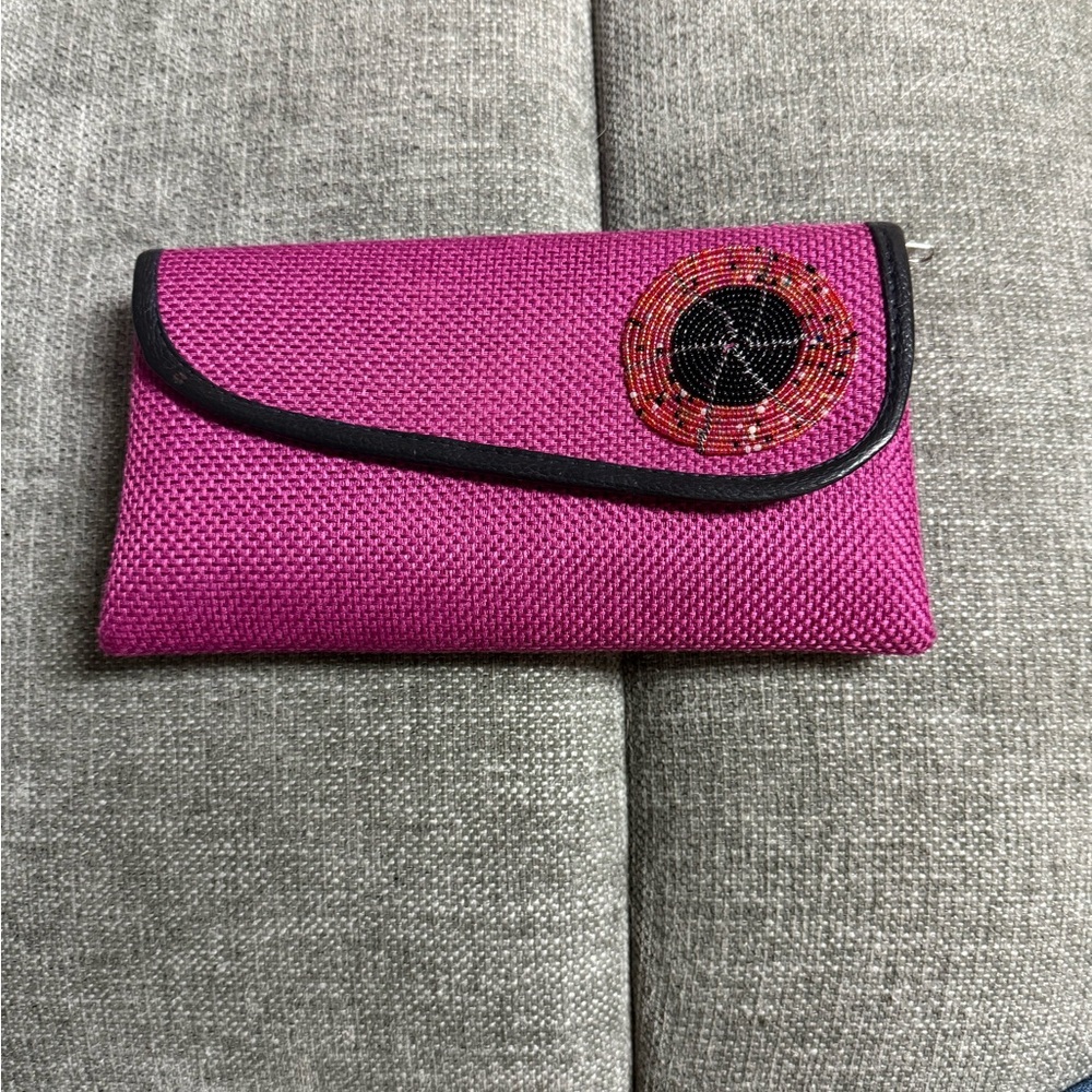 Pink Beaded African Jute Clutch Purse